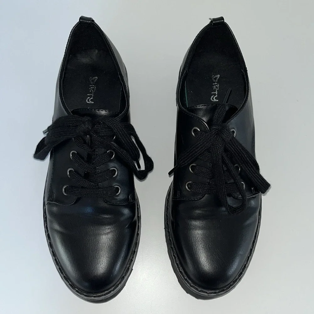 Dirty Laundry Women's Black Chunky Heeled Platform Oxford Shoes Sz‎ 7 Lace Up